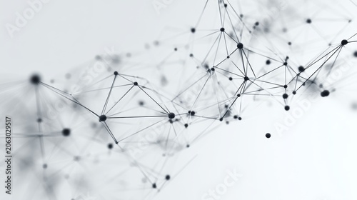 Minimal geometric network of triangles and dots on white background, elegant tech backdrop for presentations, medical research
