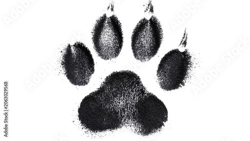 Black textured dog paw print, isolated on transparent background