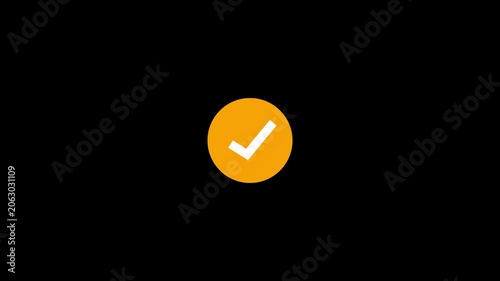 Minimalist Animated Yellow Circle Check Mark Success Icon on Black Background.HD video animation.
