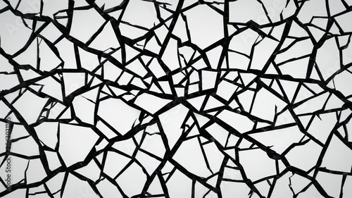 Black cracks spreading on white background