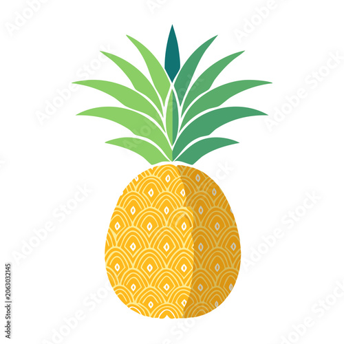 Flat design pineapple with green leaves