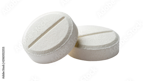 фотографія Two white oval pills with a dividing line, isolated on transparent background