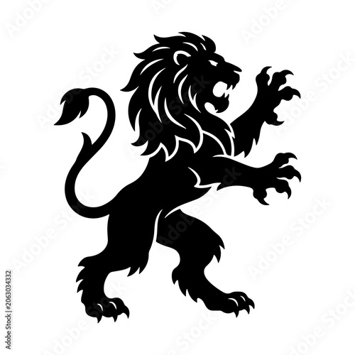 фотографія Silhouette of a fierce rampant lion heraldic coat of arms emblem