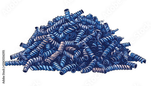 Blue Metallic Spiral Coiled Wire Heap.