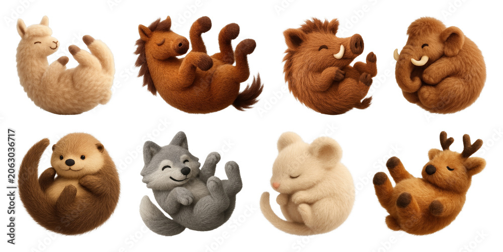 Obraz premium PNG Adorable fluffy animal illustrations on transparent background