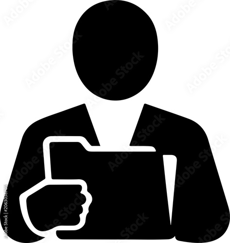 Download file icon vector with male person profile avatar folder symbol for information data in flat color glyph pictogram illustration