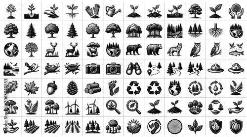 Collection of nature and environmental icons and symbols.