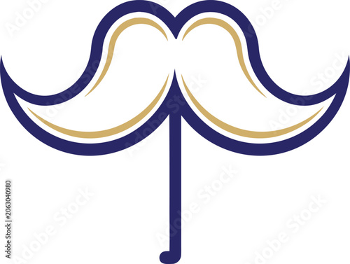Stylized Mustache Icon with Umbrella Shape and Gold Accents illustration