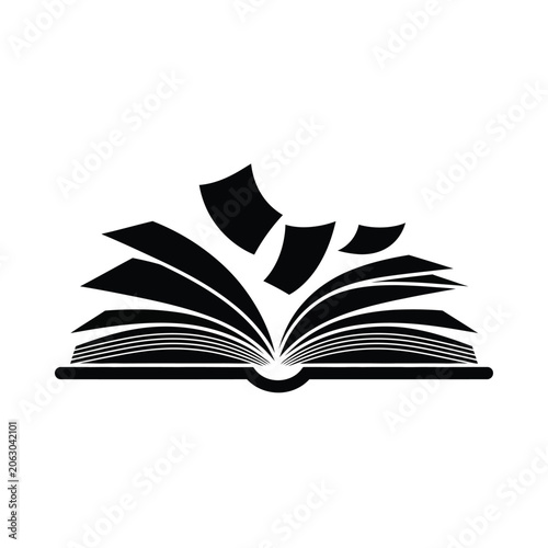 Black and white open book icon.