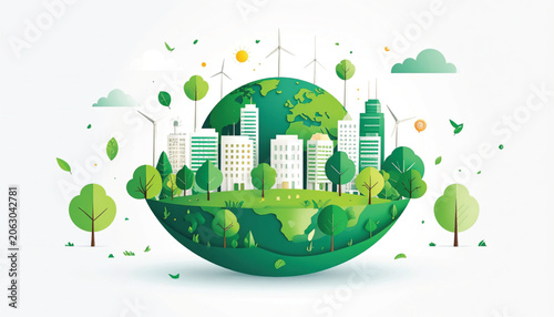 Eco Friendly City Green Planet Concept.