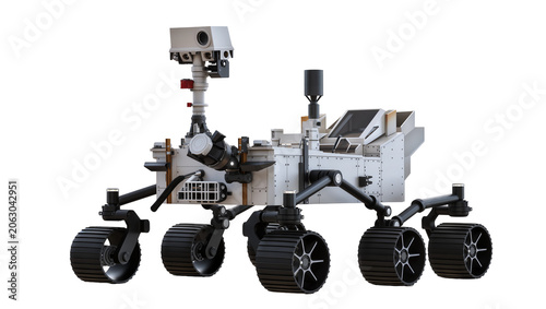 Mars rover exploration vehicle with six wheels and cameras