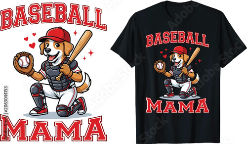 Active Catcher Dog Baseball Mama T-shirt Design with Dynamic Sports Action