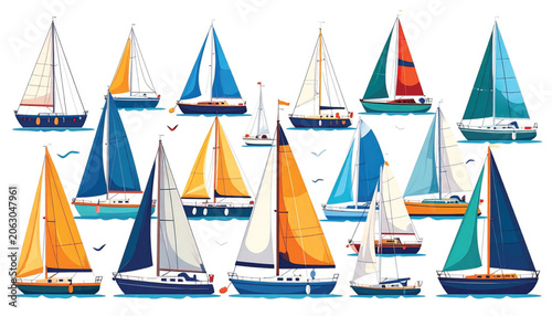 Sailing Boats with Colorful Sails.