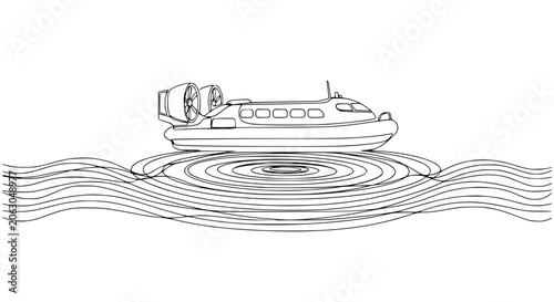 Fotografía Hovercraft on Water: Outline Drawing of Air-Cushion Vehicle Moving