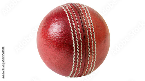 Fotografie Red leather cricket ball with white stitching