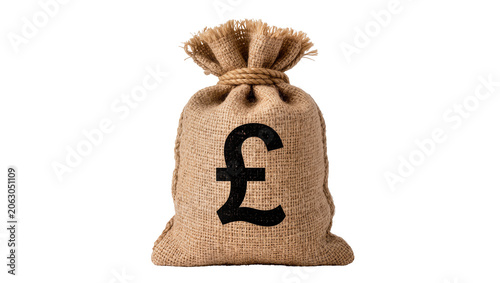 Fotografi Burlap money bag with pound sterling symbol
