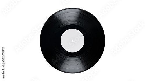 Foto Black vinyl record with white label and center hole