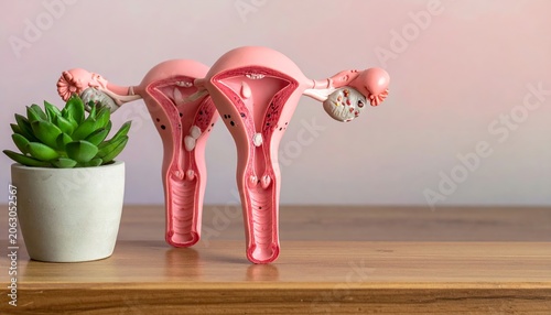 Anatomical Uterus Model Next to Succulent Plant