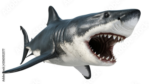 Konstfotografi Great white shark with open mouth and sharp teeth