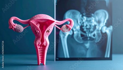 Anatomy of Female Reproductive System Medical Model with X ray