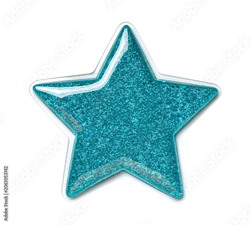  Shiny blue glitter star with glossy surface on transparent background, 3D sticker star