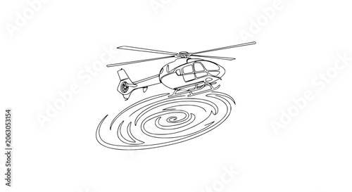 Fotografi Helicopter Hovering Above Swirling Vortex - Outline Illustration