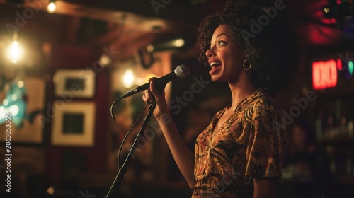 singer performing on stage in jazz club