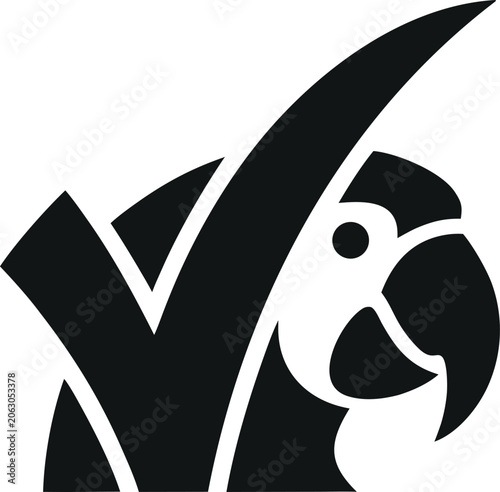 Stylized parrot head icon combined with large checkmark symbol vector, checkmark