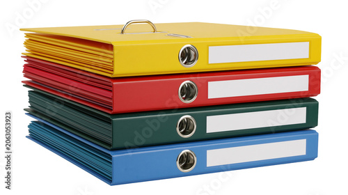 Bild auf Leinwand Stack of four colorful ring binders yellow red green, blue