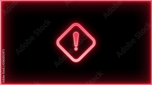 4K Glowing Neon Warning Border Overlay. Seamless Loop HUD Frame with Alpha Channel for Video Editing
