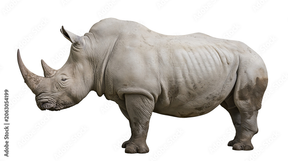 Fototapeta premium White rhinoceros with large horn and thick wrinkled skin