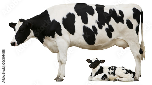 Konstfotografi Holstein cow and calf with black and white spots