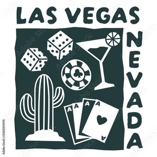 Photography Las vegas themed design with dice, cactus, and playing cards