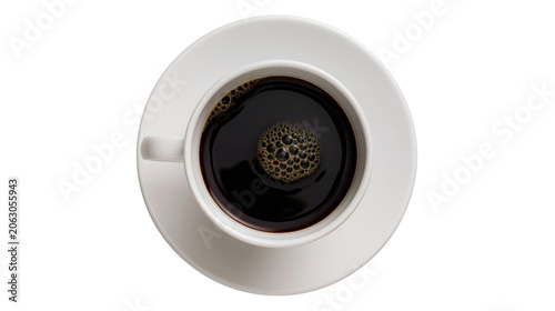 Bild auf Leinwand White ceramic cup of black coffee with foam on saucer