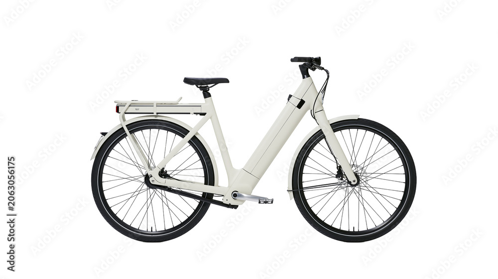 Fototapeta premium Cream electric bicycle with rear rack and fenders