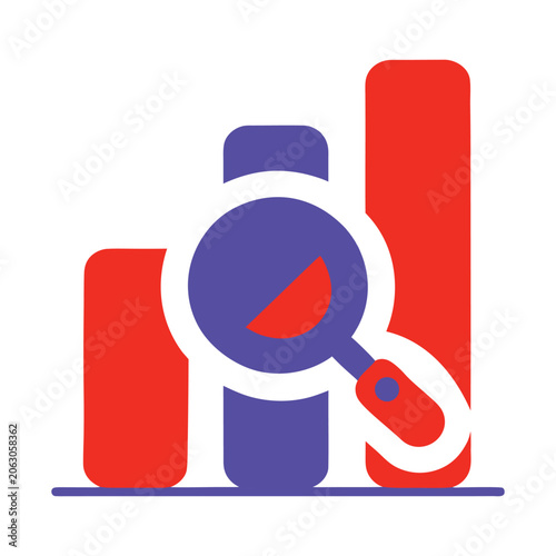 Business data analytics graph with market research magnifying glass symbol