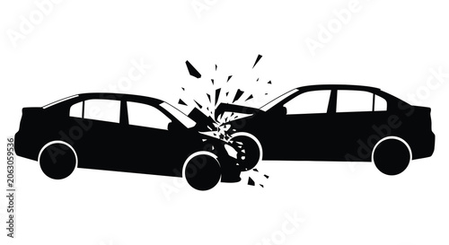 Photos car crash silhouette depicting two vehicles colliding with shattered glass black