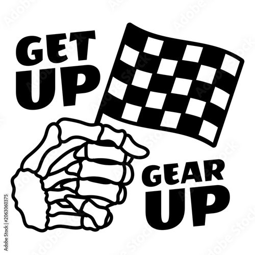 Skeleton hand with checkered flag motivational design