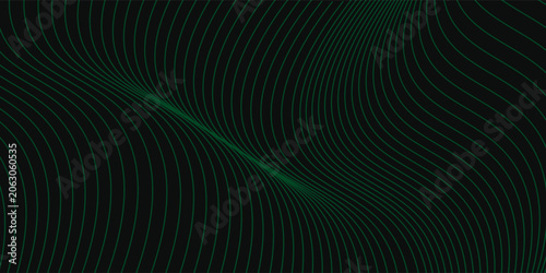 Green abstract wave line pattern on black background
