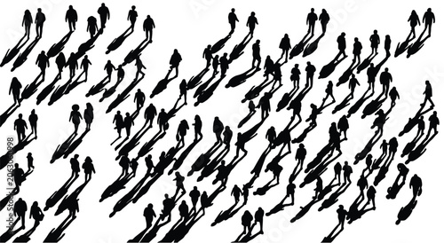A top-down bird's-eye view of a diverse crowd of people walking in different directions .eps
