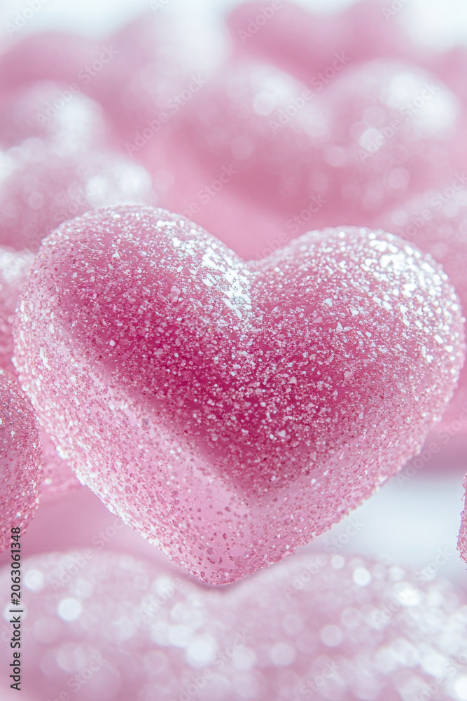 Obraz premium A close-up shot of a stack of pink gummy hearts. vertical frame