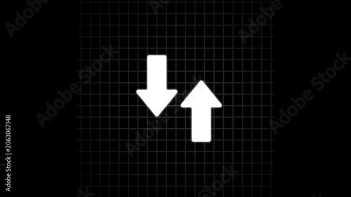 Minimalist up and down arrow animation on dark grid background, for ui and, data visualization motion
