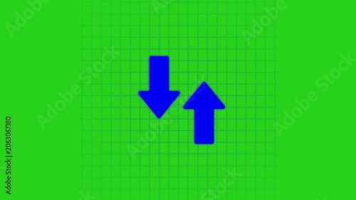 Blue up and down arrows animation on green screen grid background, for data and, ui motion