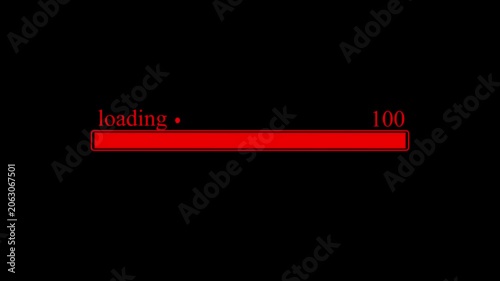Red loading progress bar animation with percentage counter on black background, digital