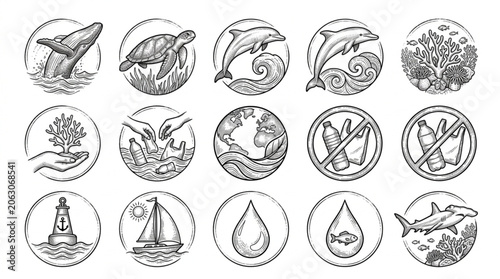 Collection of Hand Drawn Environmental Conservation Icons.