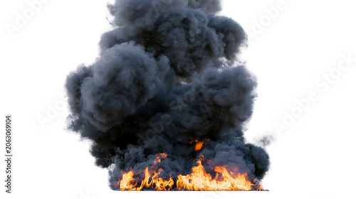 Foto Black smoke plume with orange flames