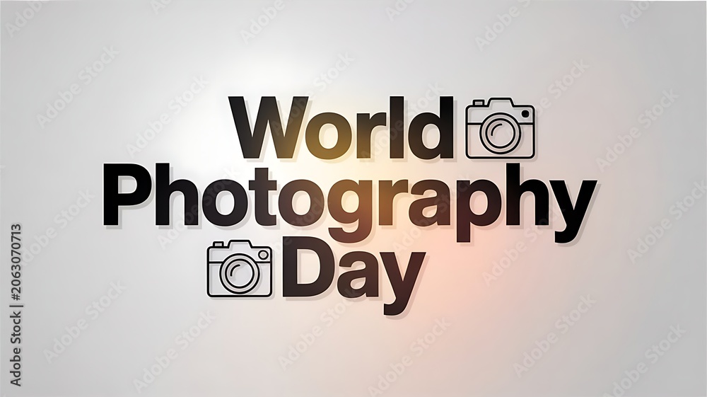 Fototapeta premium World photography day typographic poster with camera icons photography celebration typography creative professional snapshot minimalist background lettering composition photographer