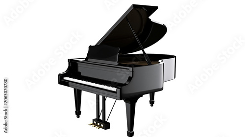 Canvastavla Black grand piano with open lid and pedals