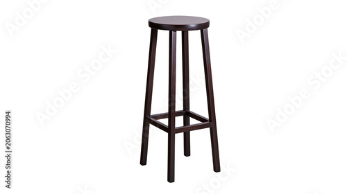 Foto Dark wood bar stool with round seat and four legs