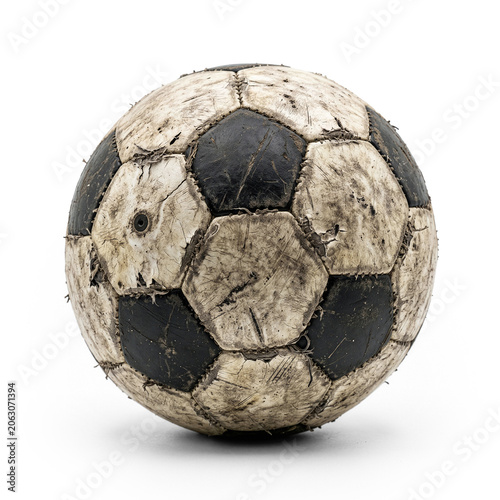 Old worn soccer ball isolated on transparent background